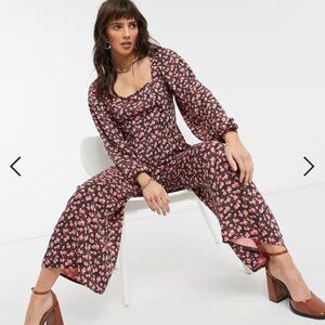 Reclaimed Vintage inspired jumpsuit with puff sleeve in ditsy floral print